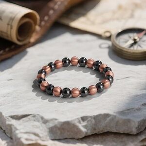 🆕New Copper & Hematite Bracele 8mm -Pure Copper Stretch Beaded Bracelet